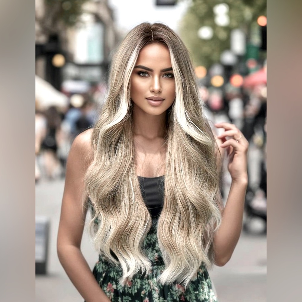 Blonde Ombre Brown Blonde Synthetic Wig Long Wavy without Bangs Heat Resistant